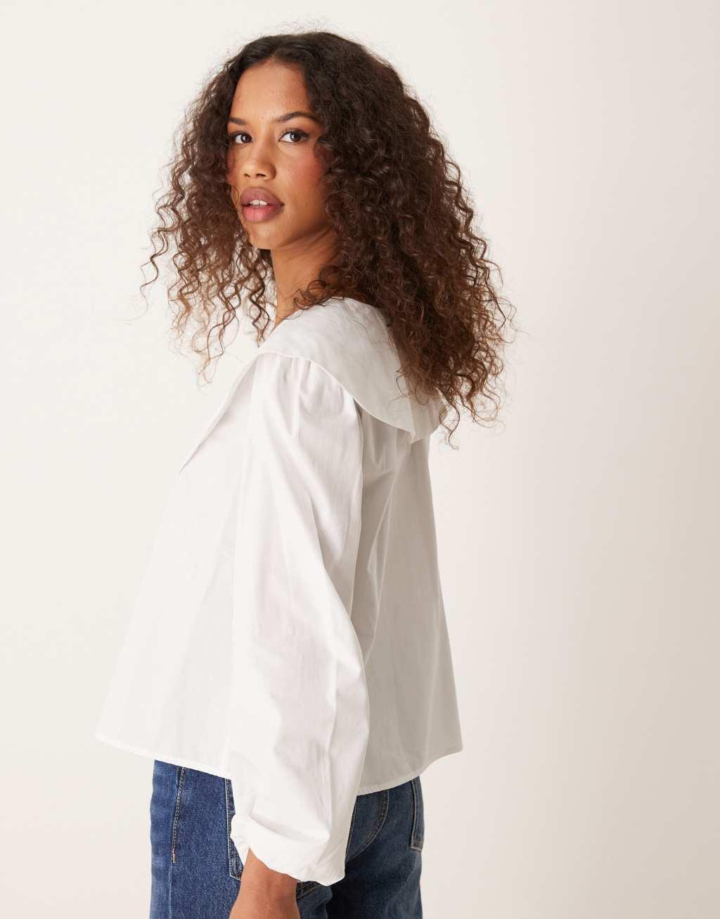 ASOS DESIGN poplin oversized collar blouse in white Product Image