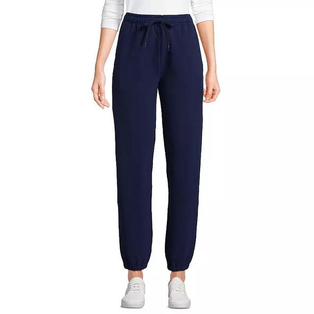 Womens Lands End Fleece High Waisted Jogger Pants Deep Blue Product Image