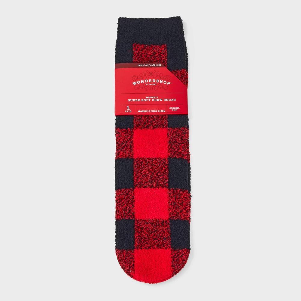 Womens Buffalo Plaid Cozy Crew Socks with Gift Card Holder - Wondershop Red 4-10 Product Image