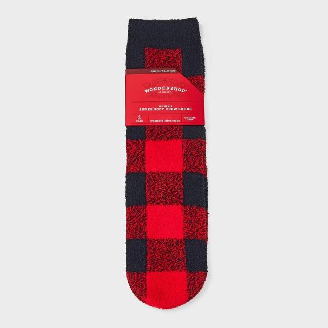 Womens Buffalo Plaid Cozy Crew Socks with Gift Card Holder - Wondershop Red 4-10 Product Image