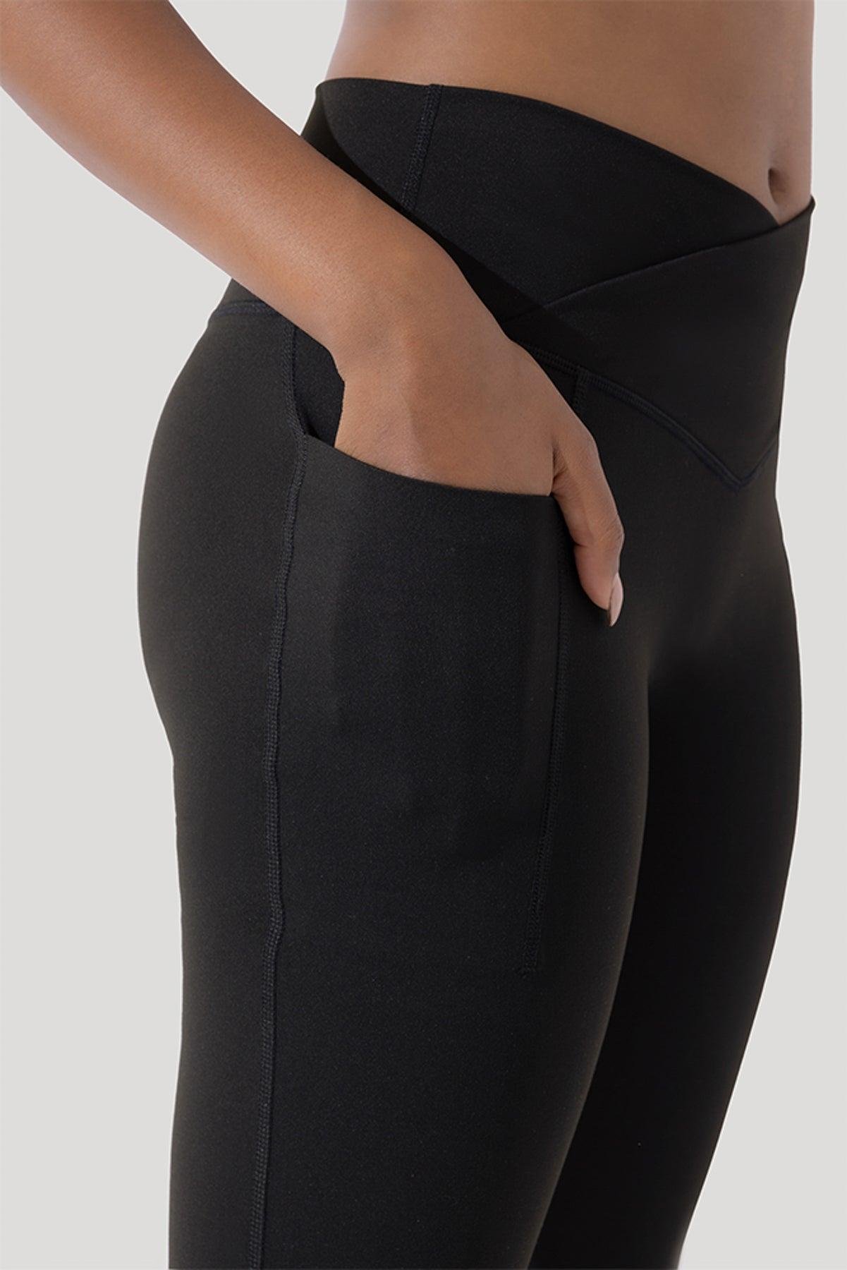 Crisscross Hourglass® Flared Legging with Pockets (Soft Touch) - Black / 29" Product Image