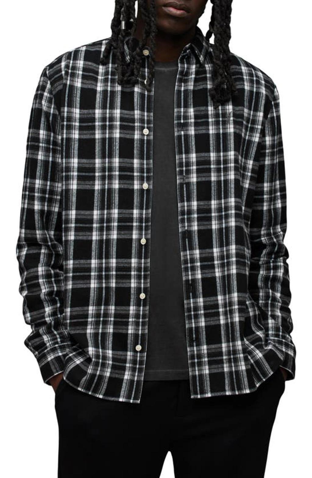 ALLSAINTS Leulus Plaid Cotton Flannel Button-up Shirt In Black Product Image