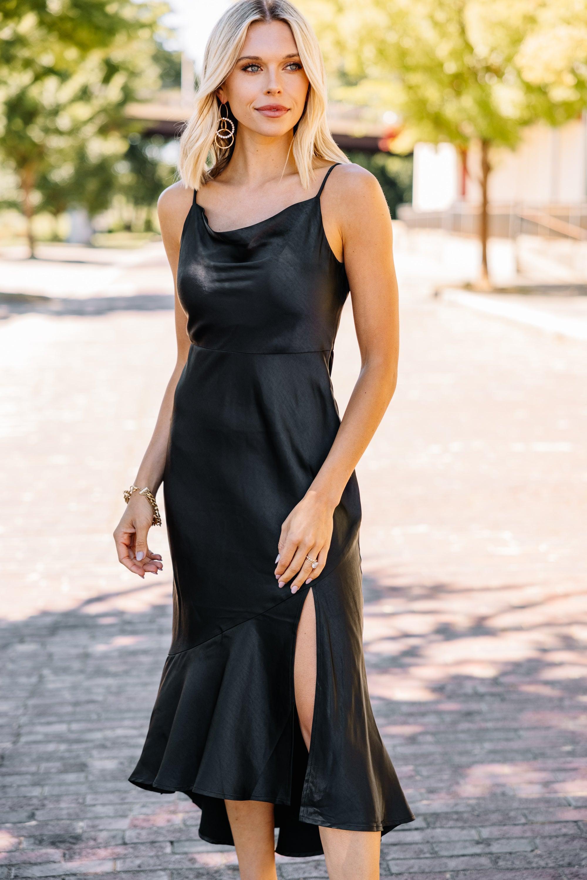 Feeling Fancy Black Satin Midi Dress Female product image