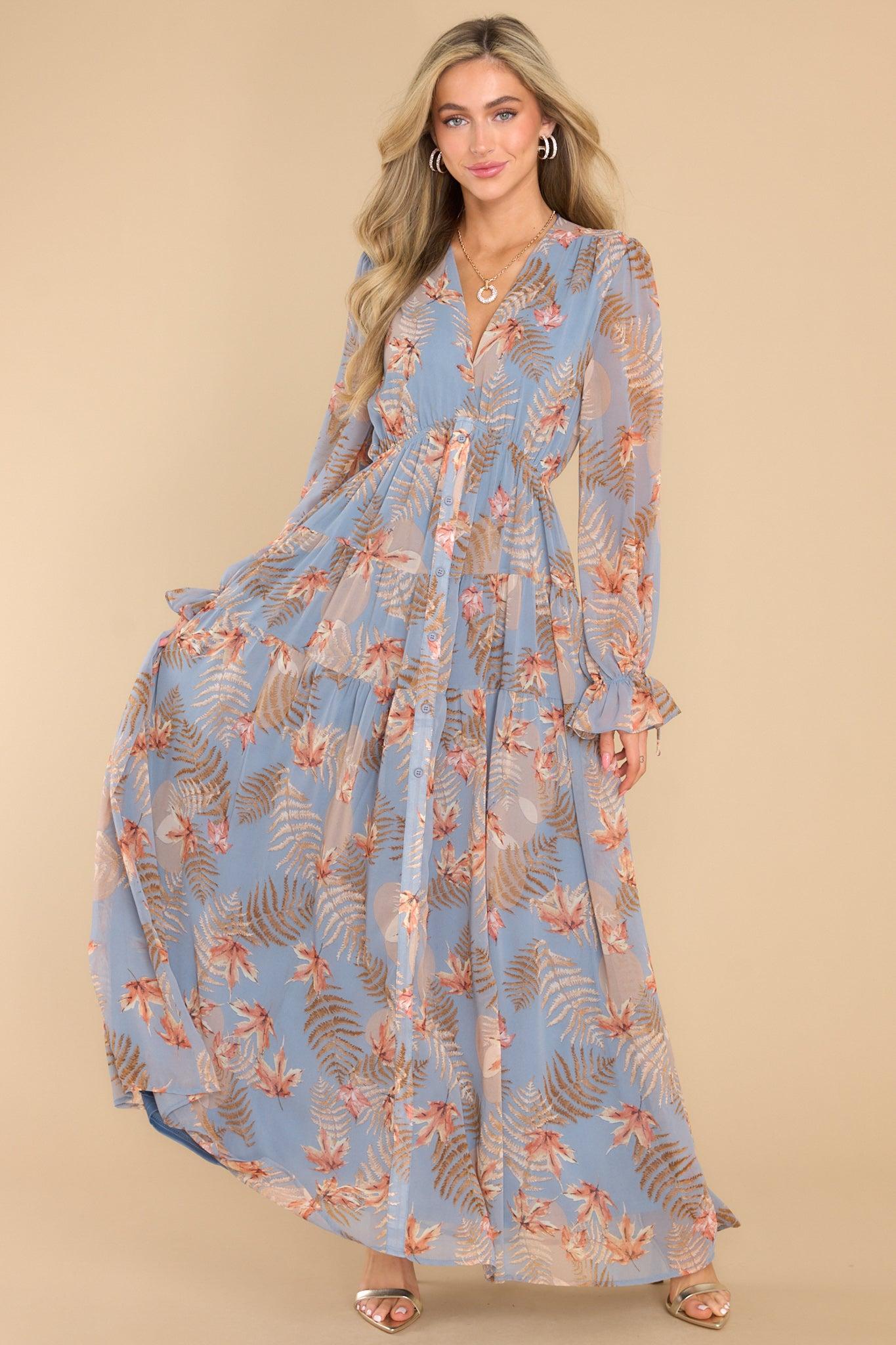 Enchanting Touch Sky Blue Print Maxi Dress Product Image