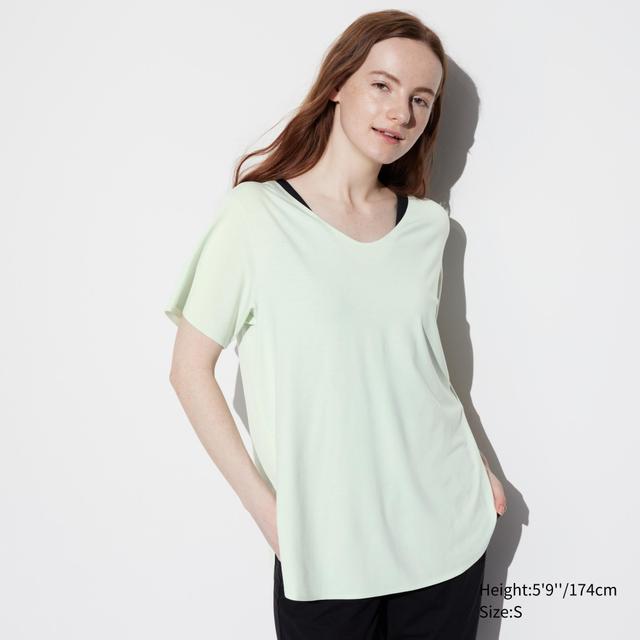 Womens Airism Seamless V-Neck Long T-Shirt Light Green XL UNIQLO US Product Image