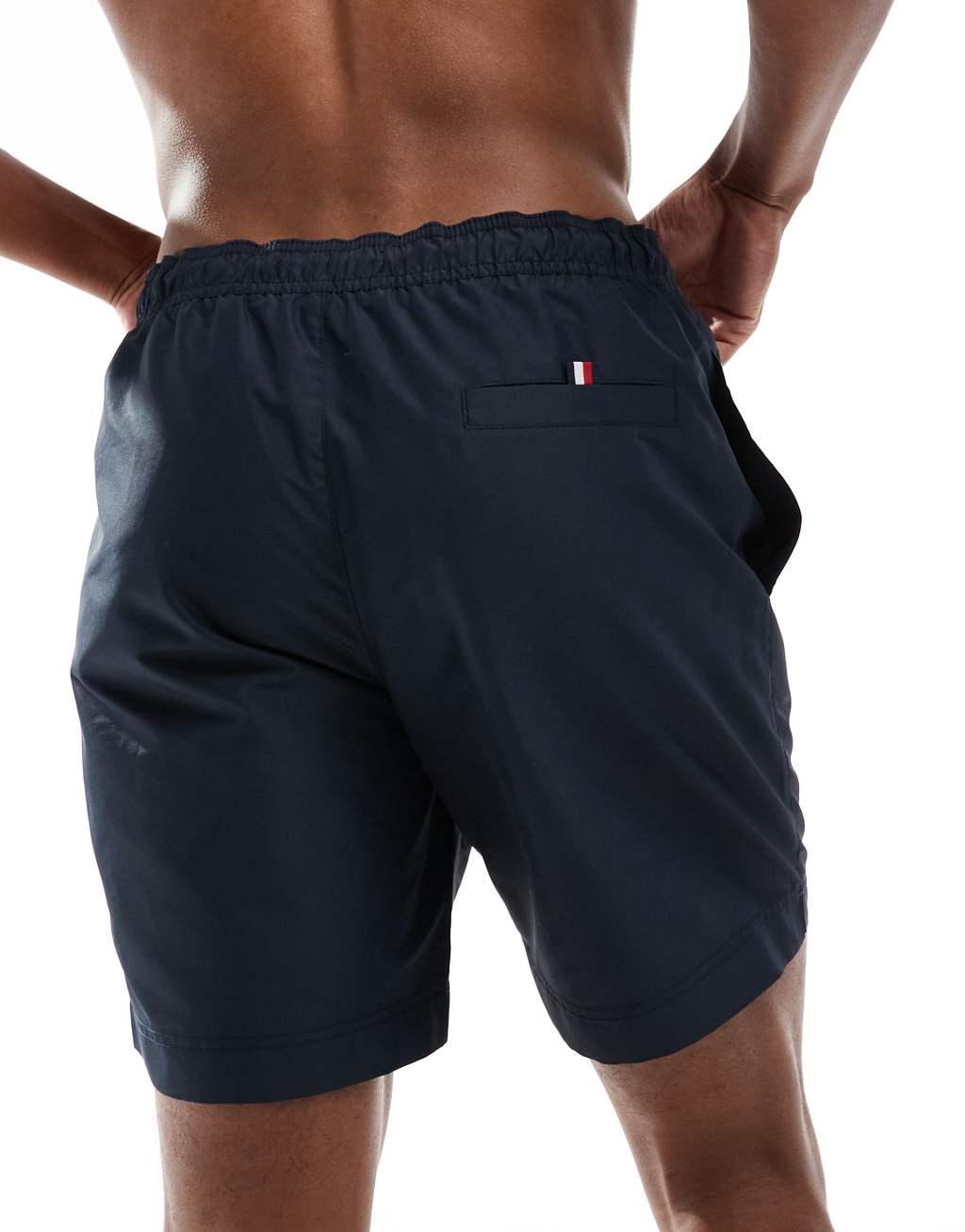 Tommy Hilfiger logo long drawstring swim short in navy Product Image