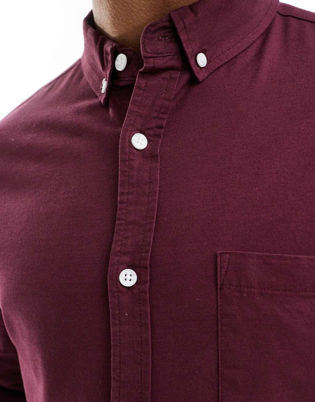 ASOS DESIGN slim oxford shirt in burgundy Product Image