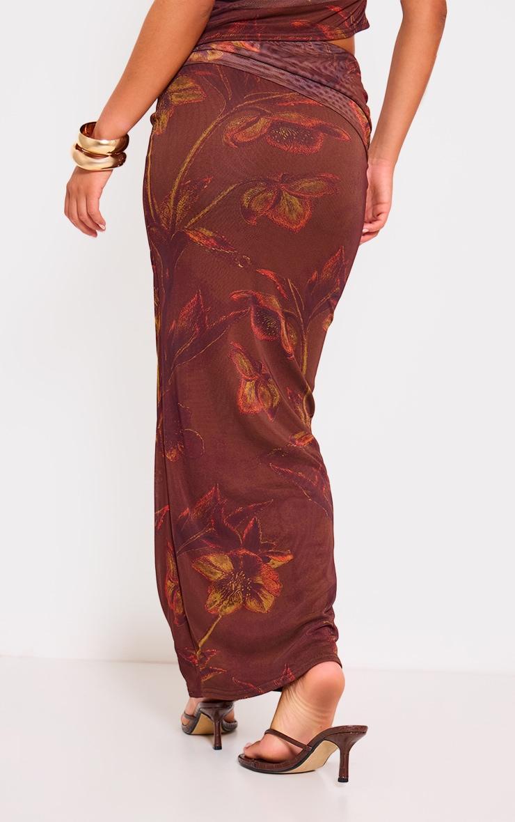 Burgundy Floral Print Low Rise Maxi Skirt Product Image