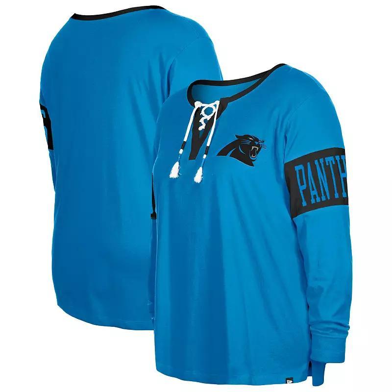 Womens New Era Blue Carolina Panthers Plus Size Lace-Up Notch Neck Long Sleeve T-shirt Product Image