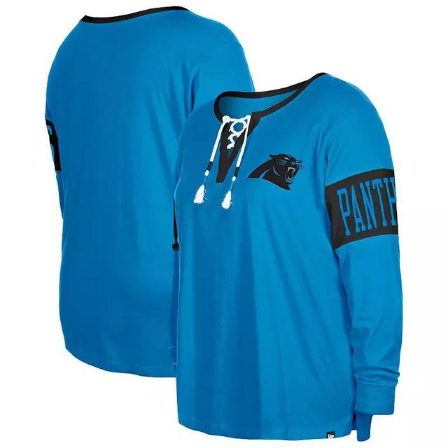 Womens New Era Blue Carolina Panthers Plus Size Lace-Up Notch Neck Long Sleeve T-shirt Product Image