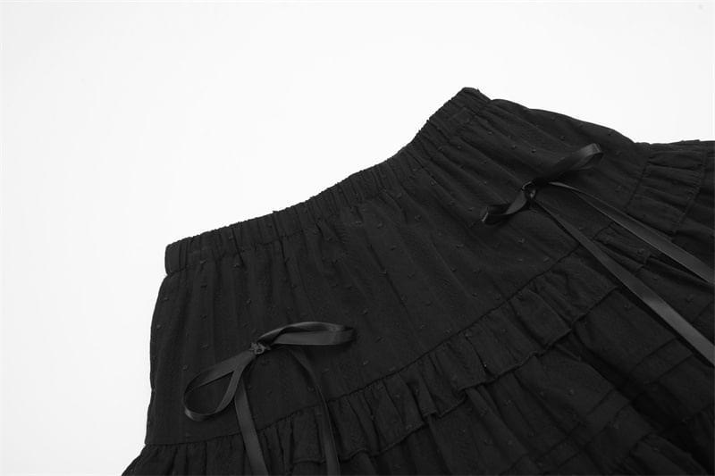 Balletcore High Waist Plain Bow Accent Ruffled Mini A-Line Skirt Product Image