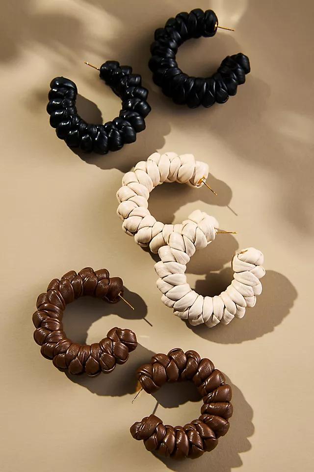 Scrunched Faux-Leather Hoop Earrings Product Image