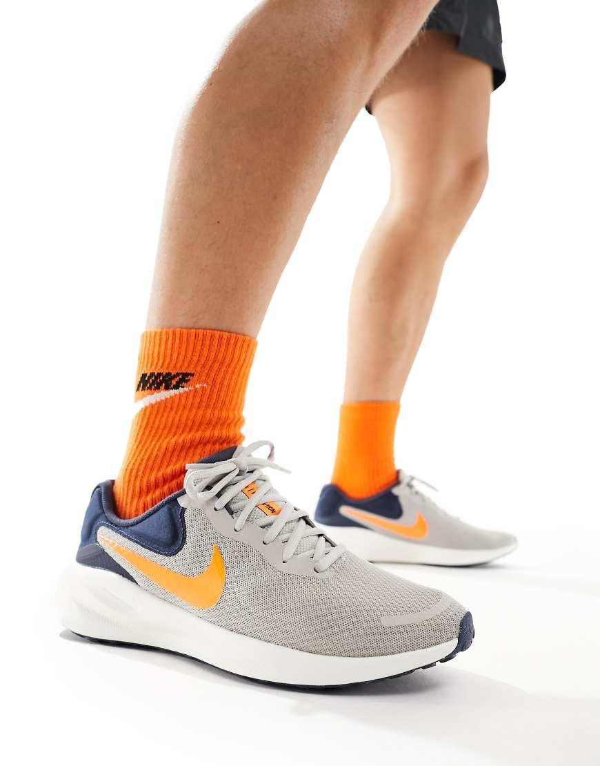 NIKE Revolution 7 Sneakers In Gray And Orange In Multi Product Image