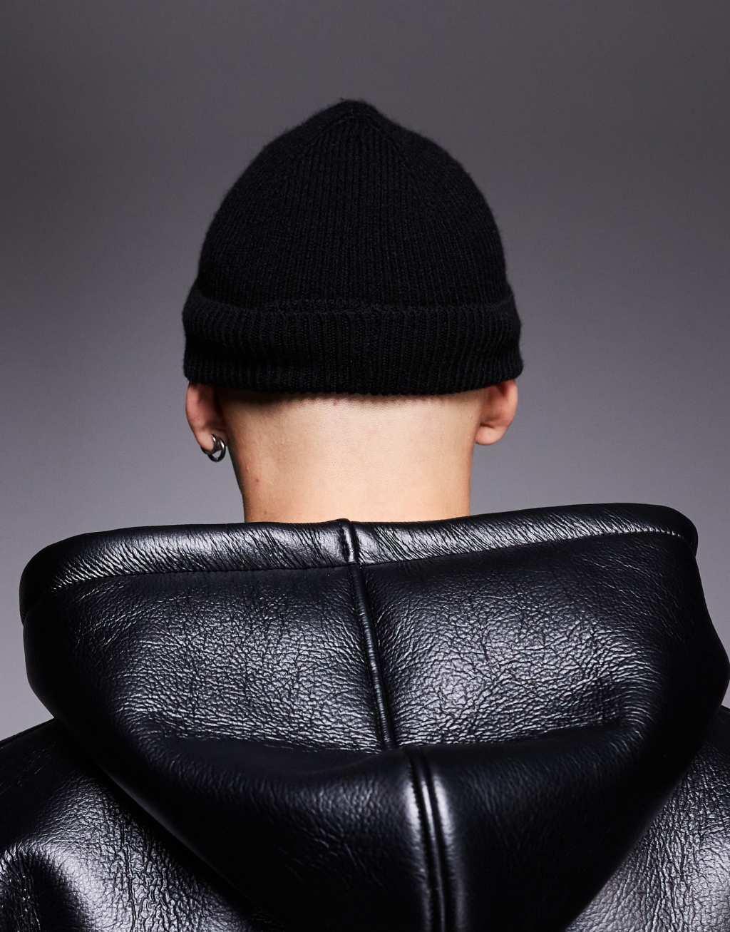 ASOS DESIGN mini fisherman ribbed beanie in black Product Image