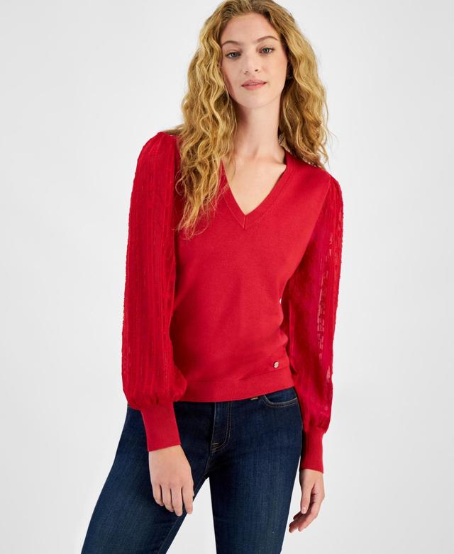 Tommy Hilfiger Womens Clip-Dot-Sleeve Sweater Product Image