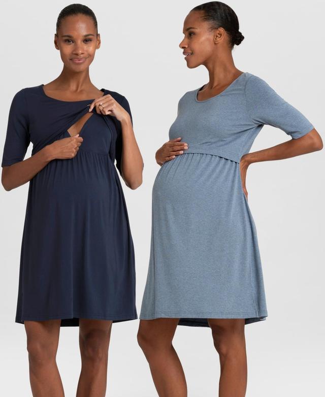 Seraphine Womens Stretch Jersey Maternity and Nursing Nighties, Twin Pack - Blue Product Image