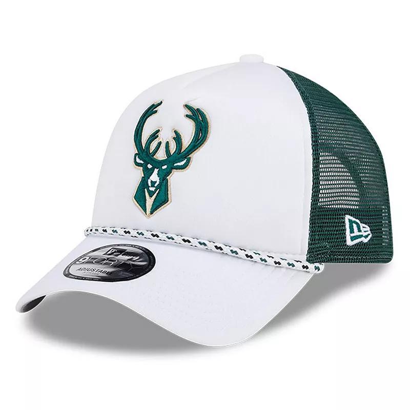 Mens New Era /Hunter Green Milwaukee Bucks Court Sport Foam A-Frame 9FORTY Adjustable Trucker Hat Product Image