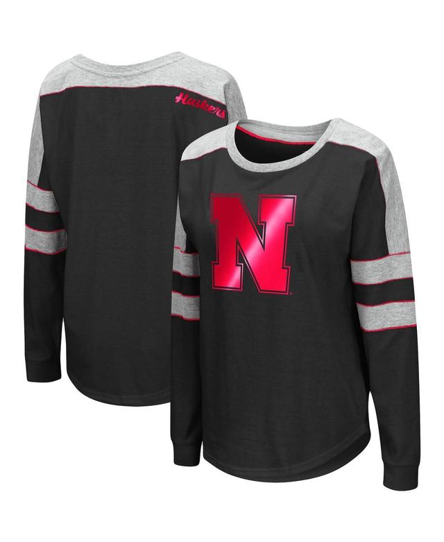 Womens Colosseum Black Nebraska Huskers Trey Dolman Long Sleeve T-shirt Product Image