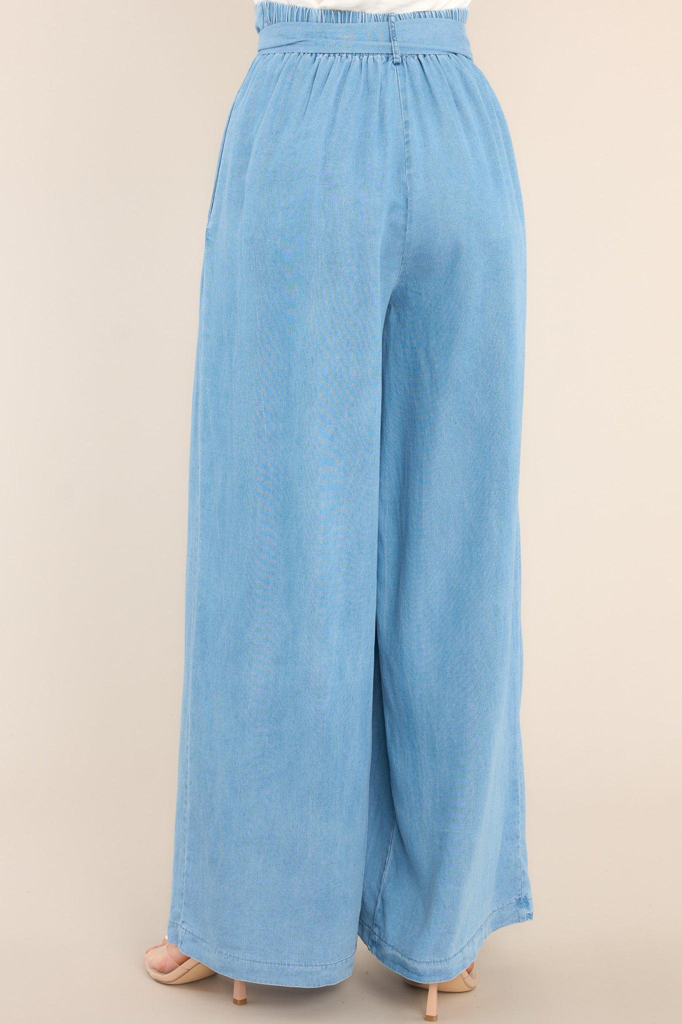 Coastal Couture Chambray Wide Leg Pants Blue Product Image