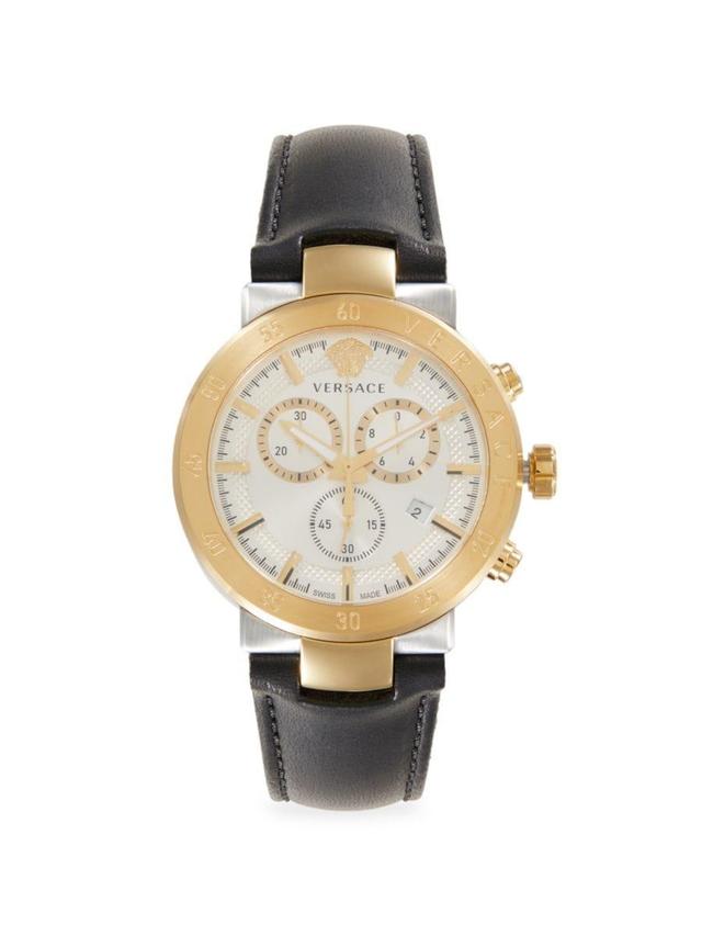 Men's 43mm Ip Two Tone Stainless Steel & Leather Strap Chronograph Watch In Sapphire Product Image