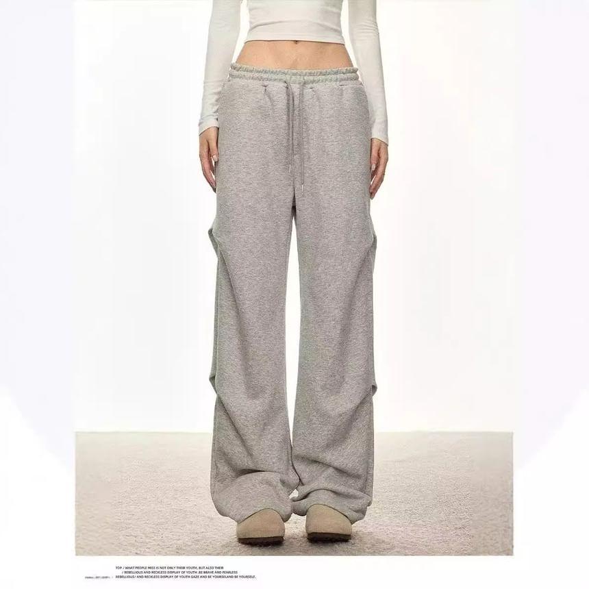 Mid Waist Plain Wide Leg Sweatpants Product Image