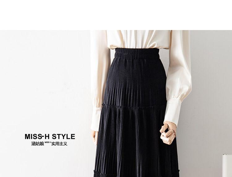 High Waist Plain Pleated A-Line Midi Skirt Product Image