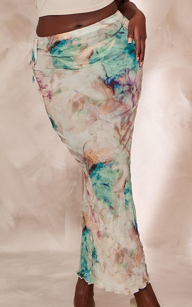 Plus Blue Tie Dye Print Crinkle Maxi Skirt Product Image