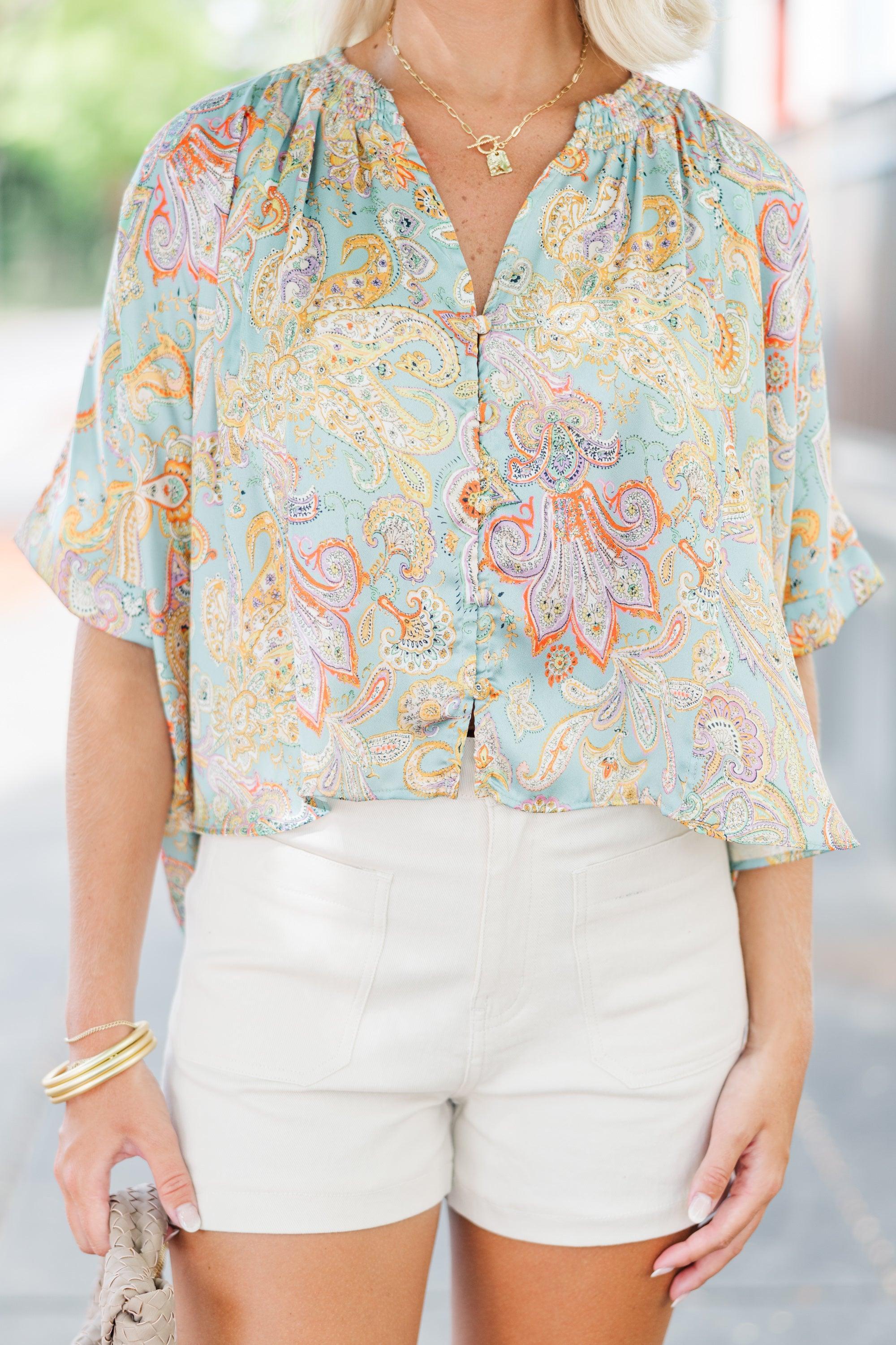 All Smiles Mint Green Paisley Blouse Female Product Image