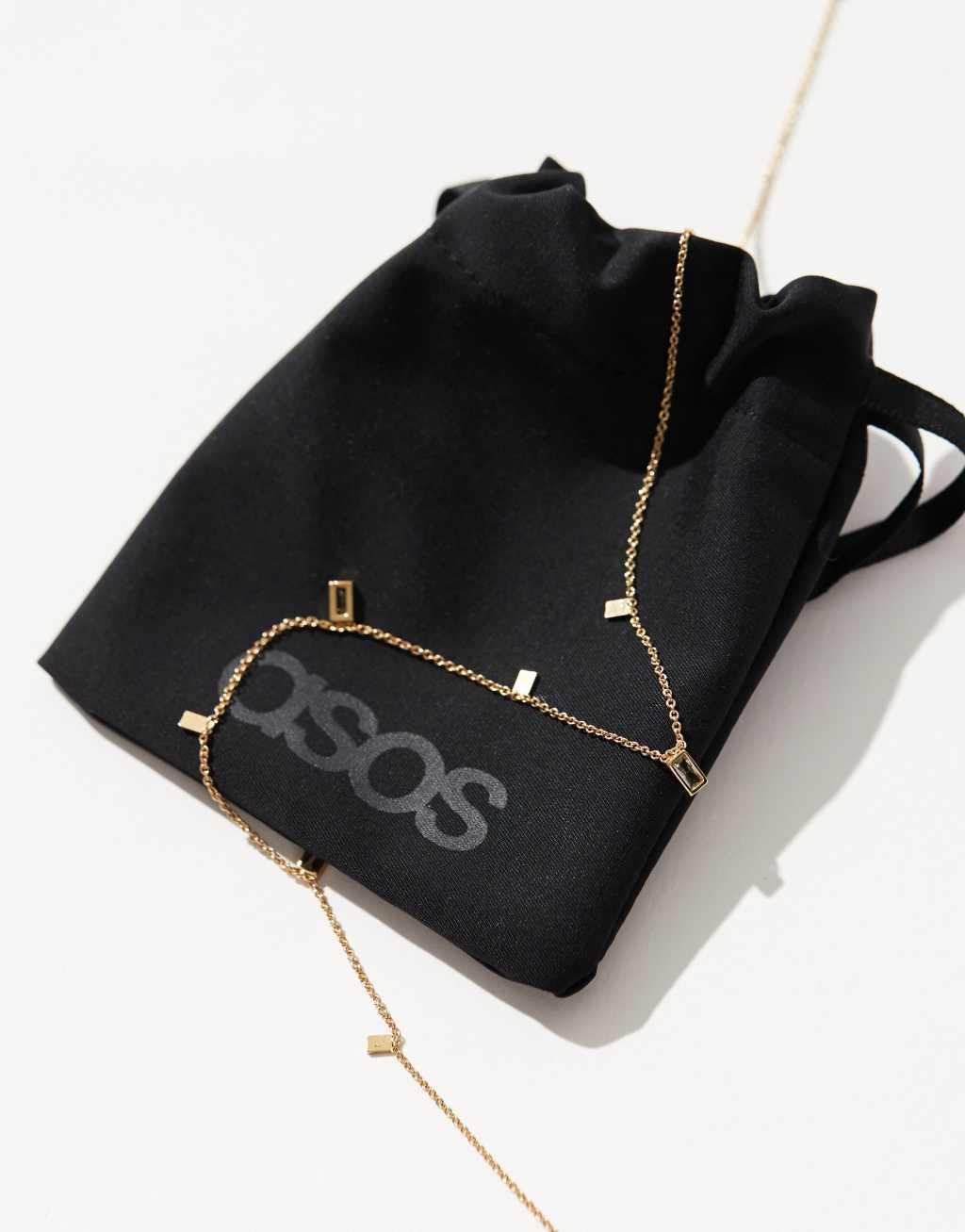 ASOS DESIGN 14k gold plated necklace with cubic zirconia charm with gift bag Product Image