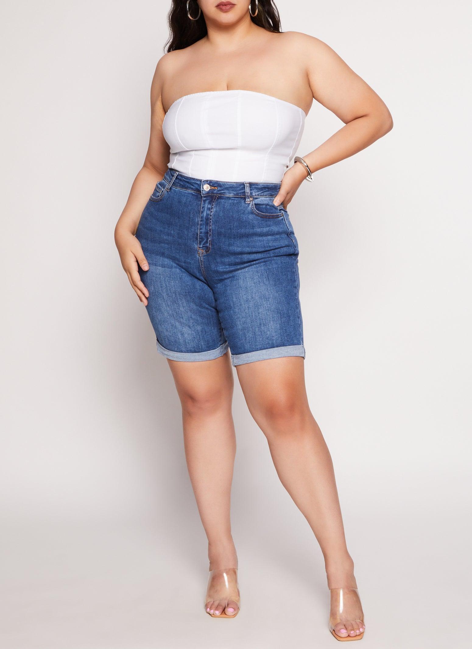 Womens Plus Size WAX Denim Cuffed Bermuda Shorts Product Image