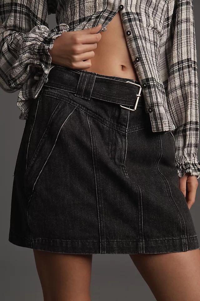 SUNCOO Fairo Belted Denim Mini Skirt Product Image