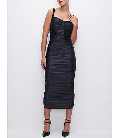 Womens Ruched Midi Dress | Black, Size Large | Good American by Khlo Kardashian Product Image