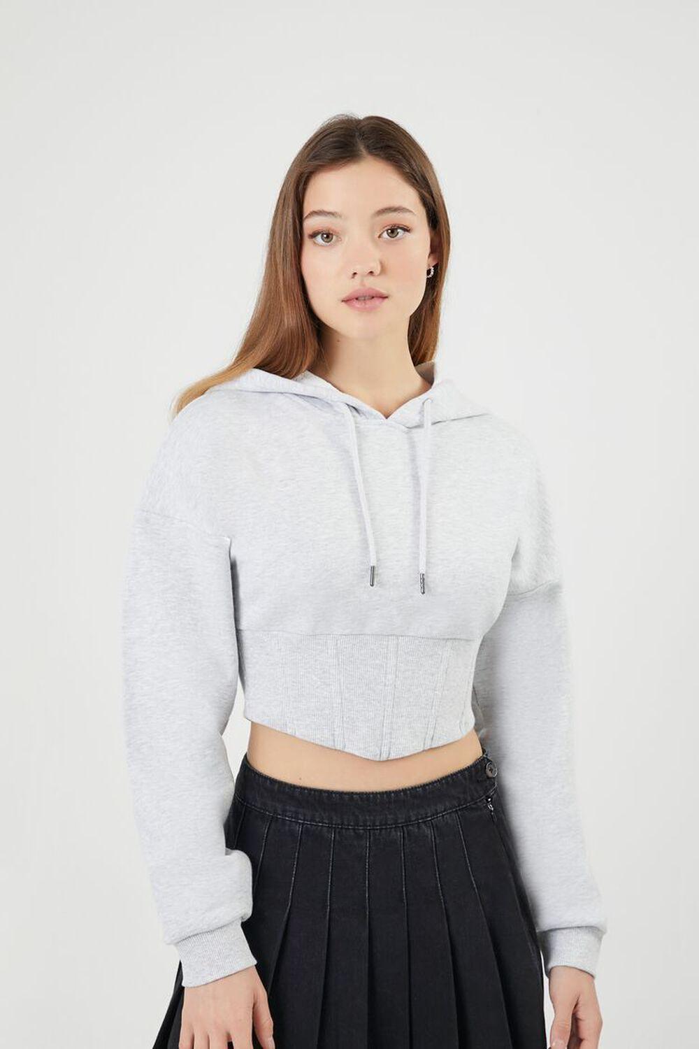 Cropped Corset V-Hem Hoodie | Forever 21 Product Image