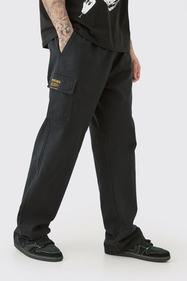 Tall Elastic Waist Twill Relaxed Fit Cargo Tab Trouser | boohooMAN USA Product Image