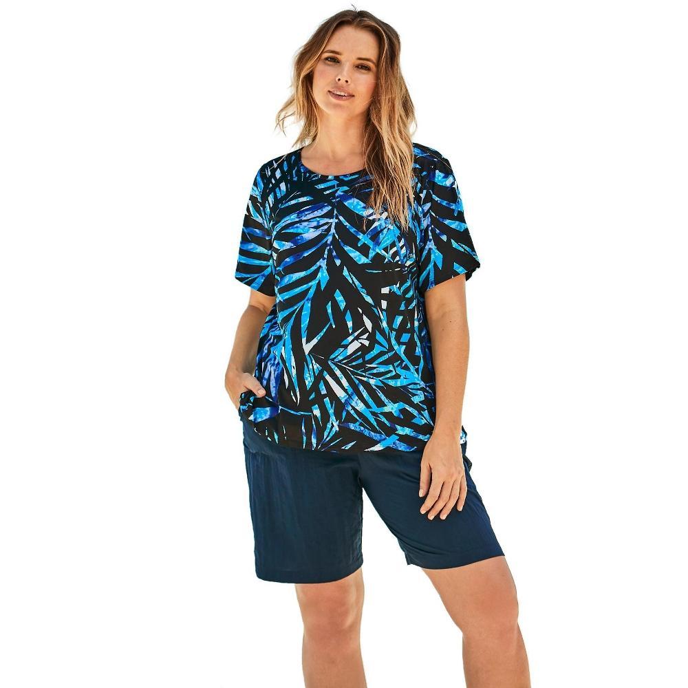 Swim 365 Women's Plus Size The Swim Tee - 14/16, Blue Painterly Leaves Product Image