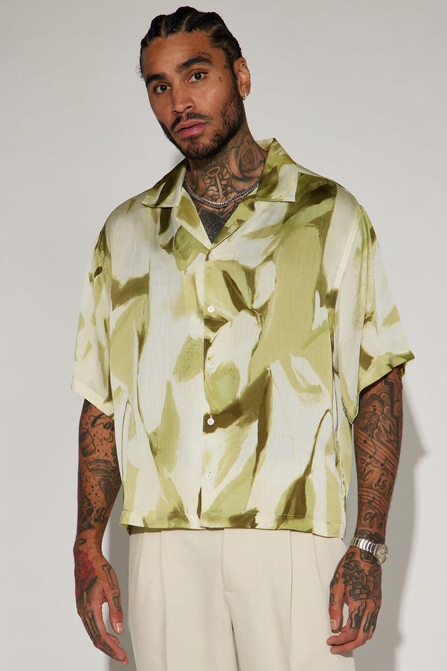 Crepe Texture Button Up Shirt - Green Product Image