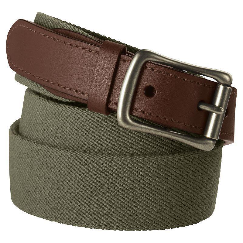 Big & Tall Lands End Elastic Surcingle Leather Trim Belt Green Moss Product Image