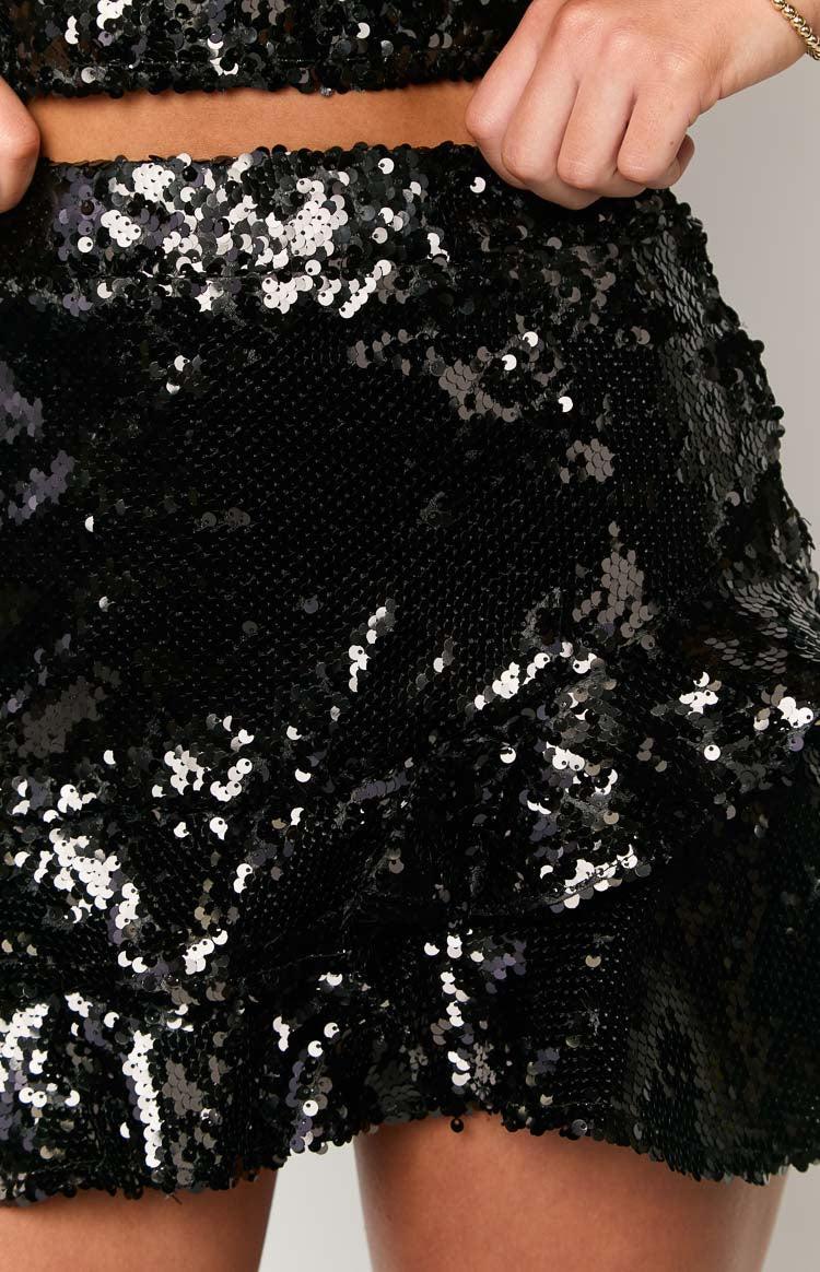 Sass Black Sequin Mini Skirt Product Image