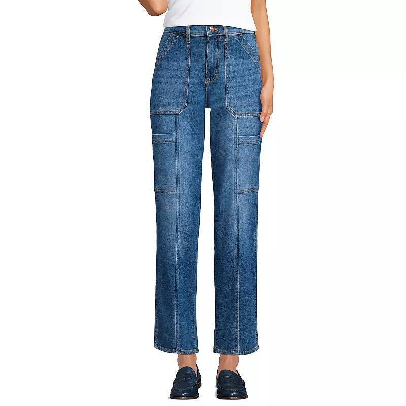 Womens Lands End High-Rise Utility Cargo Ankle Jeans Product Image