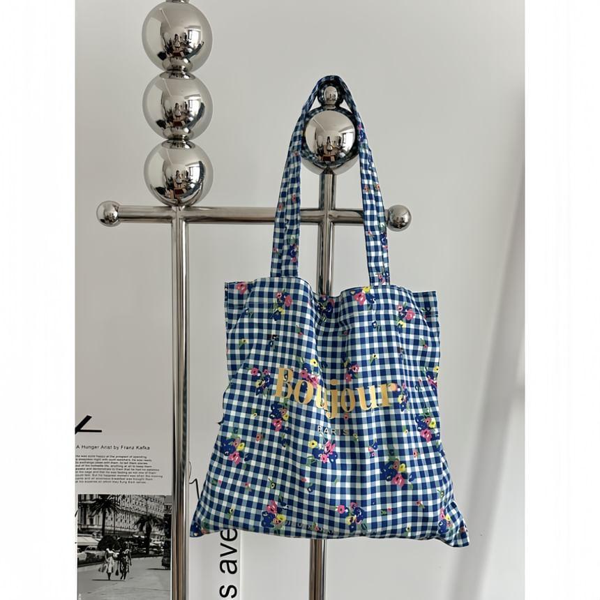 Floral Gingham Lettering Shopper Bag Product Image