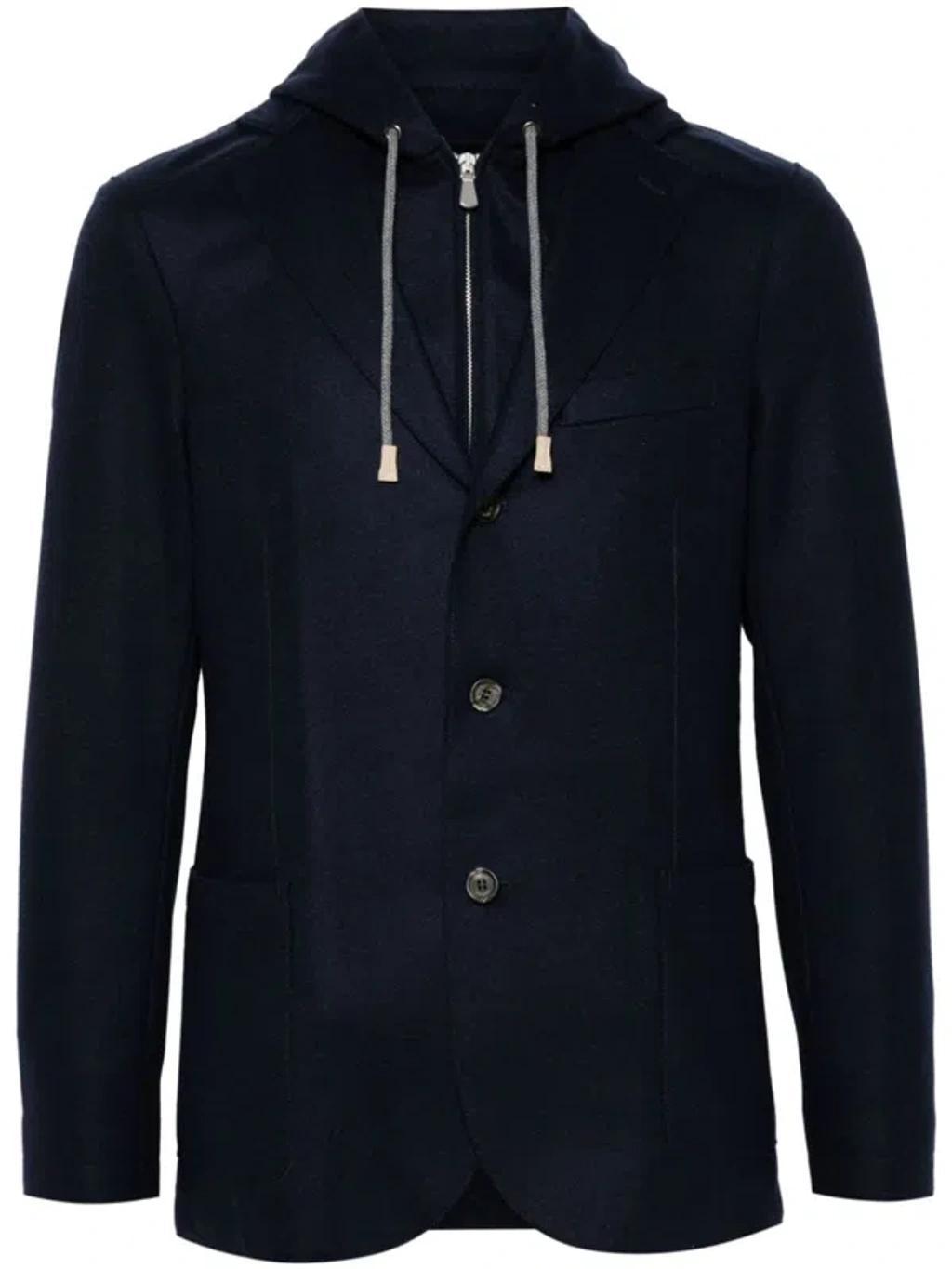 Single-breasted Hooded Blazer In Blue Product Image