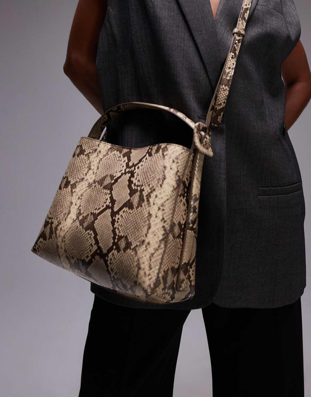 Mango adjustable strap handbag in snake print Product Image