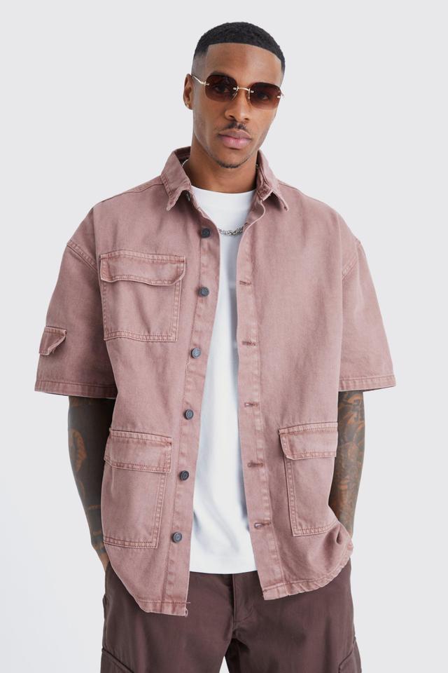 Boxy Fit Overdyed Denim Cargo Shirt | boohooMAN USA Product Image