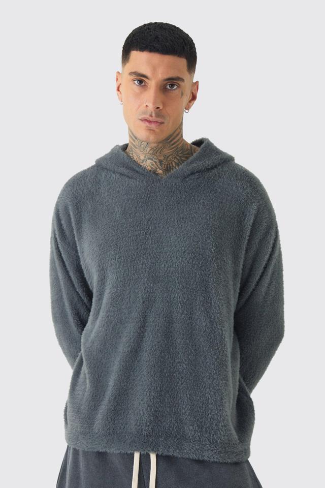 Tall Fluffy Knit Boxy Oversized Hoodie | boohooMAN USA Product Image