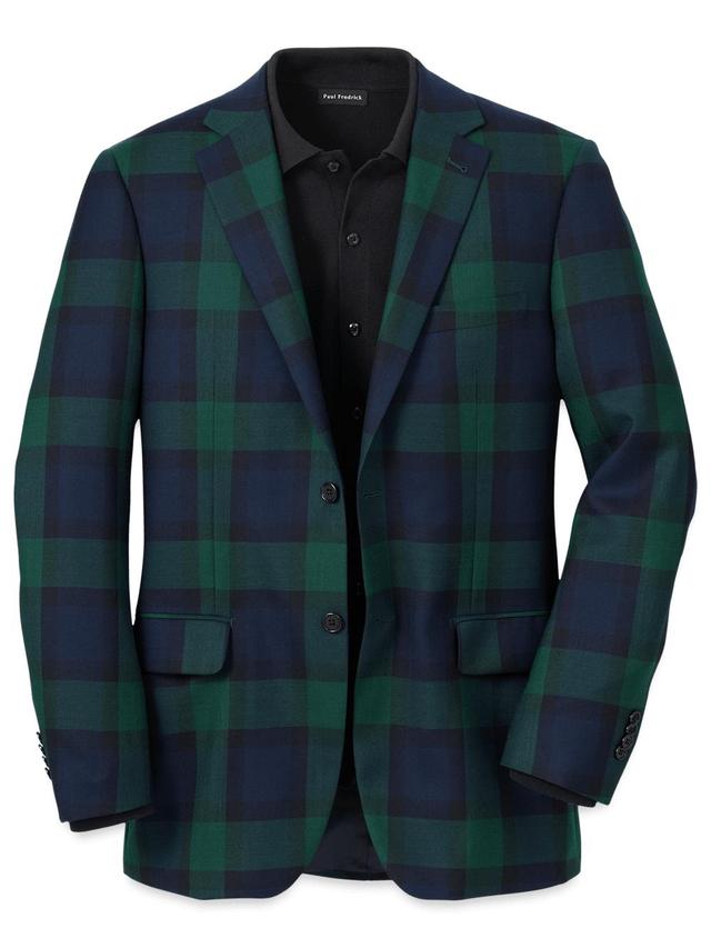 Wool Plaid Single Breasted Notch Lapel Sport Coat - Blue/green Product Image