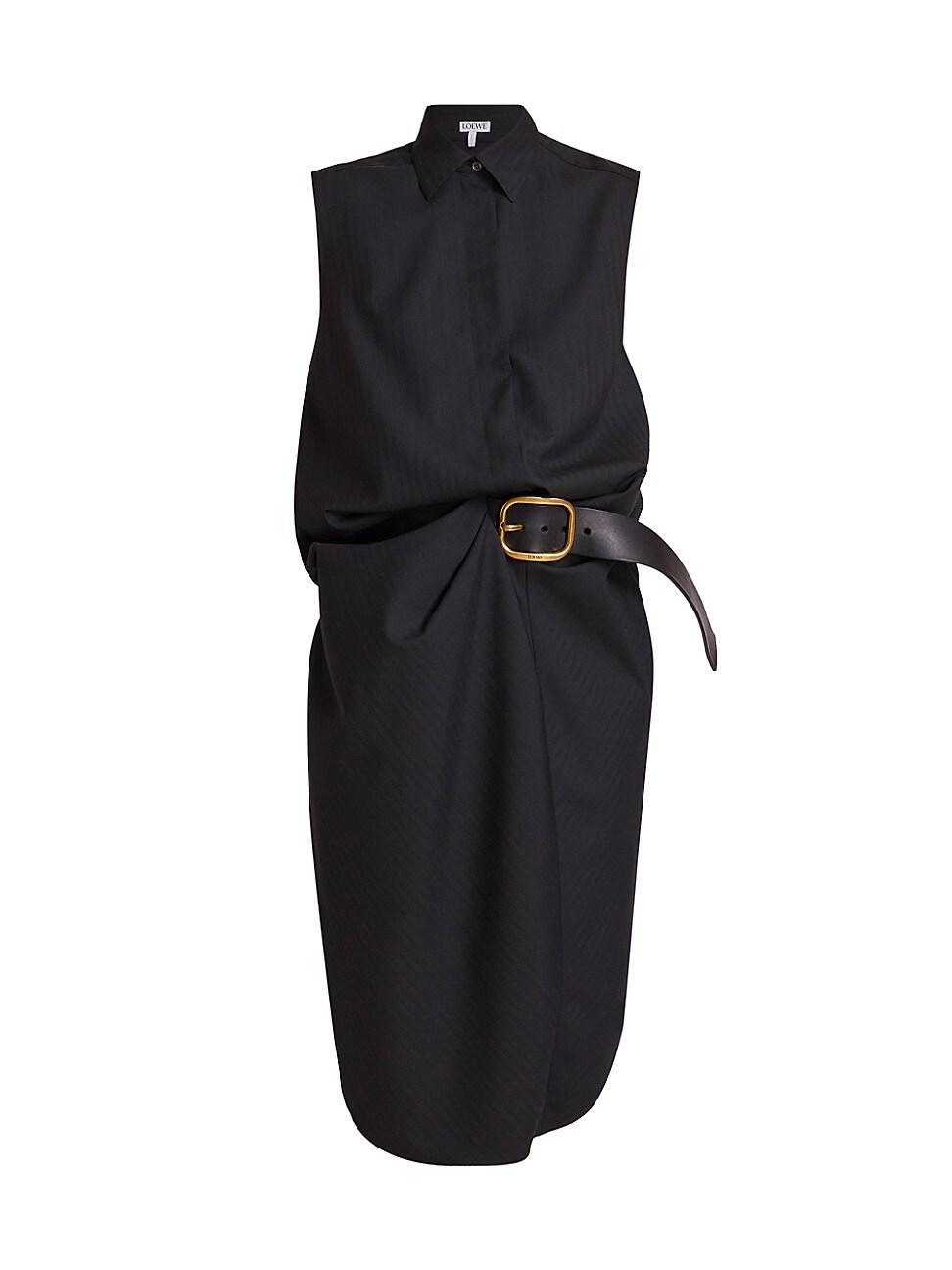 Womens Draped Wool Belted Dress Product Image