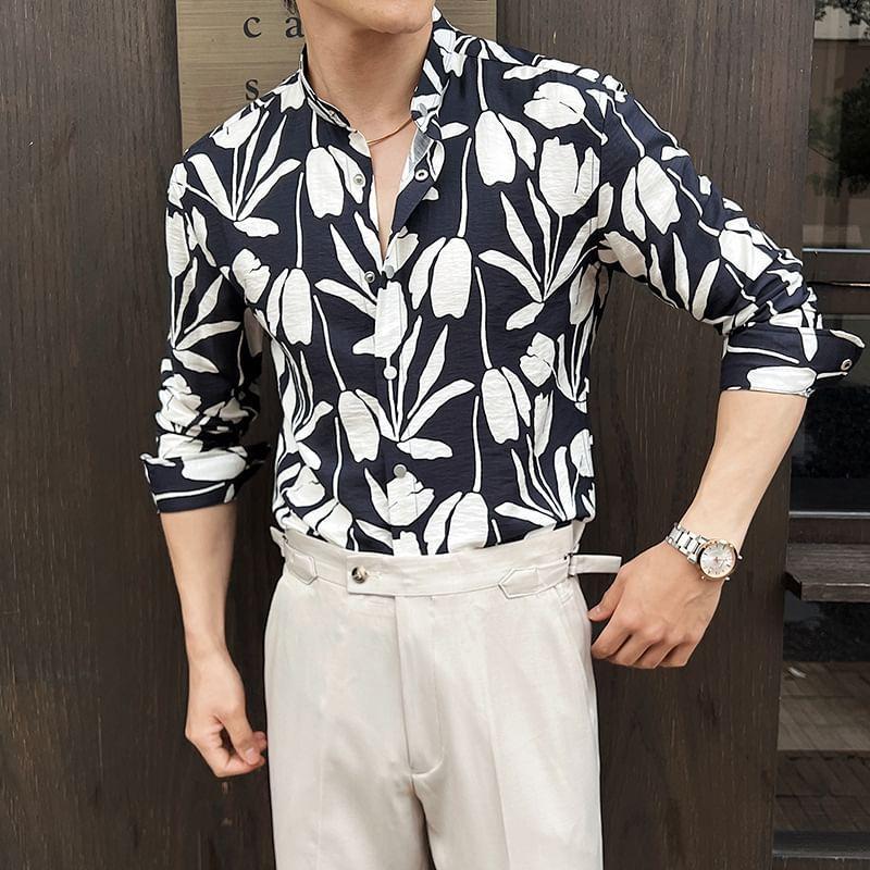 Floral Print Button-Up Shirt Product Image