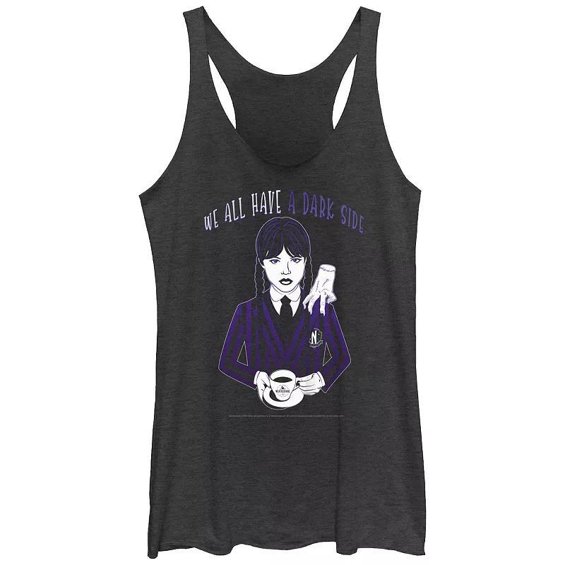 Juniors Wednesday A Dark Side Tank Top, Girls Black Grey Product Image