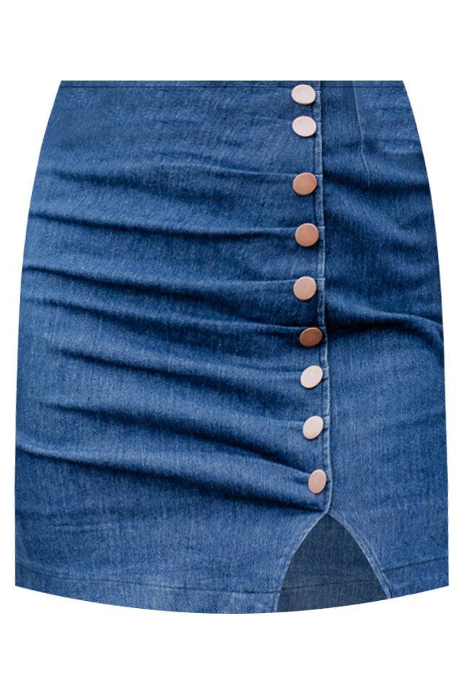 Feels So Right Dark Wash Side Button Denim Mini Skirt Product Image