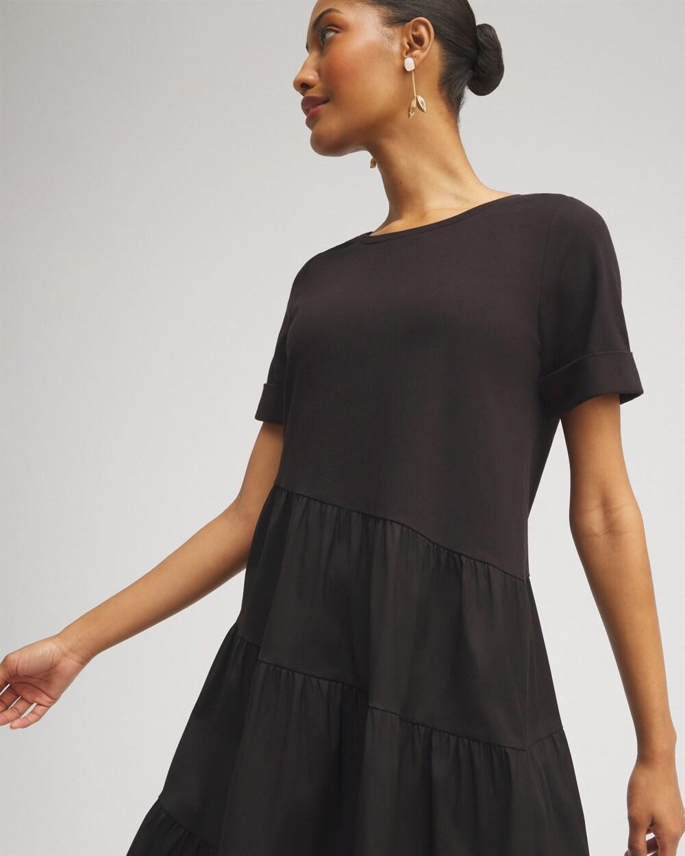 Asymmetrical Knit Woven Tiered Dress Product Image